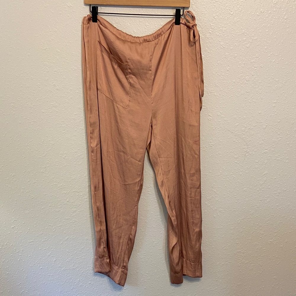 Grade & Gather Blush Tan Cotton Side Tie Lightweight Opaque Pants Size Large NEW